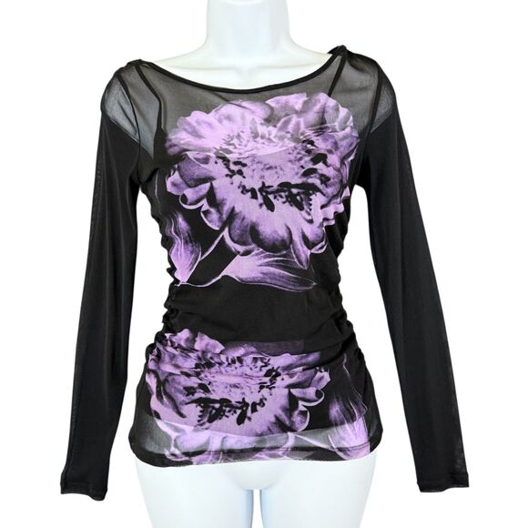 Y2K Vtg Mesh Top Purple Black Cyber Boho Fairy Grunge Whimsigoth Corpcore Sz P - Picture 1 of 11